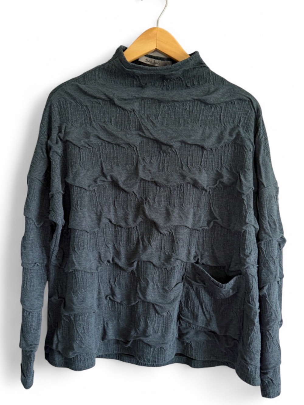 Beau Jours Bobbie Top Pleated Textured Mock Neck Pullover Blouse Lagenlook USA S